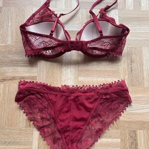 Calvin Klein Burgundy Lace Underwire Bra & Bikini Set